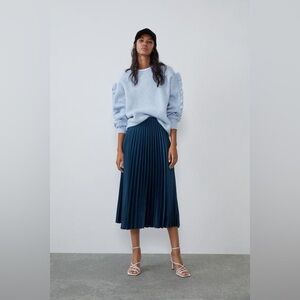 Blue Zara pleated satin skirt